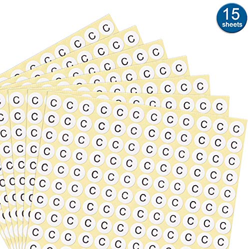 dealzEpic - Alphabet Stickers of The Letter C - Small Round Paper Self-Adhesive Peel and Stick Letter Labels - Set of 15 Sheets - color: Letter C