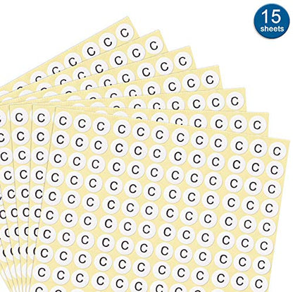 dealzEpic - Alphabet Stickers of The Letter C - Small Round Paper Self-Adhesive Peel and Stick Letter Labels - Set of 15 Sheets - color: Letter C