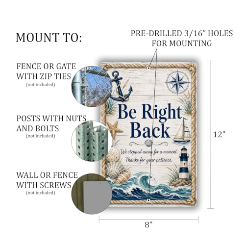 Be Right Back Coastal Business Sign - style: Be Right Back