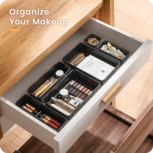 A-LuGei 【Military Grade】 Drawer Organizer for Vanity Bathroom Makeup Desk - color: Black