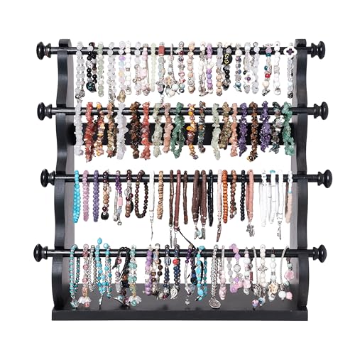 4 Tier Wooden Black Bracelet Holder, Bangle Watch Necklace Display Storage - style: 4 Tier Standing-Black