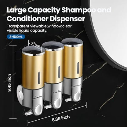 EXIN DECHEN Shampoo and Conditioner Dispenser(Triple x 16.9 oz,Golden) - color: Golden