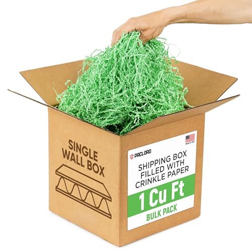 1 Cu Ft Ready To Ship Carton with Light Green Crinkle Paper 12x12x12" - color: Light Green, size: Single Wall Box