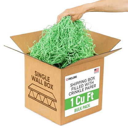 1 Cu Ft Ready To Ship Carton with Light Green Crinkle Paper 12x12x12" - color: Light Green, size: Single Wall Box