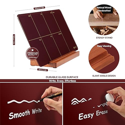 Yeoux Desktop Glass Weekly Planner Dry Erase Board 12“x6 - color: Burgundy Red
