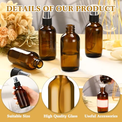 Fumete 2 Pack Glass Spray Bottles 4oz,Amber, Black Top - color: Amber, Black Top, style: Mist Bottle