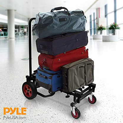 Pyle Compact Folding Adjustable Equipment Cart - Heavy Duty 8-in-1 Convertible Multi-Cart Hand Truck/Dolly/Platform Cart with R-Trac Wheels - Expandable Up to 27.52” to 44.25” - size: 27.52'' x 17''