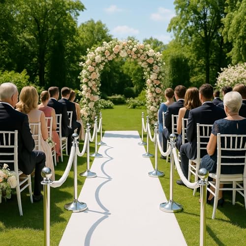 8PCS White Velvet Rope 5FT – Soft Velvet Ropes with Silver Snap Ends Stanchion Set for VIP Rope Barrier Event Crowd Control - color: 8 White + Silver