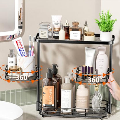 VITVITI 3 Tier Bathroom Organizer Countertop, Counter Storage Shelf, Black - color: 3 Tier Rotating Black