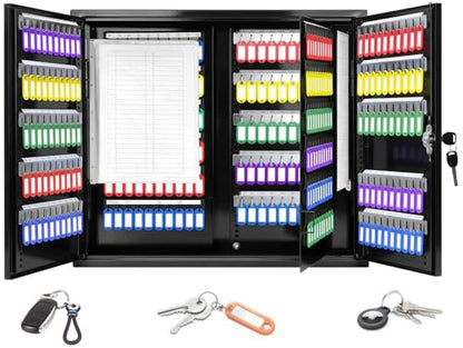 440 Keys Dual-Door Key Lock Box Wall Mount with 20 Adjustable Hook Plates - color: Black, size: 440 Keys