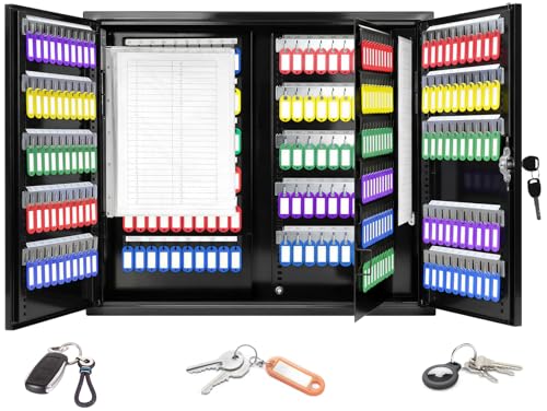 440 Keys Dual-Door Key Lock Box Wall Mount with 20 Adjustable Hook Plates - color: Black, size: 440 Keys