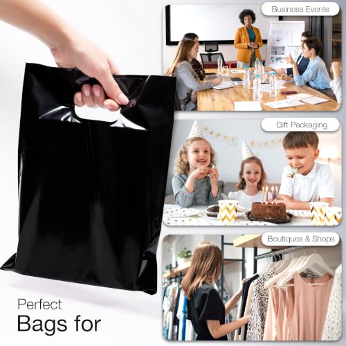 Choice Marts 100 Black Plastic Bags With Handles 9x12 Merchandise Bags - color: Black