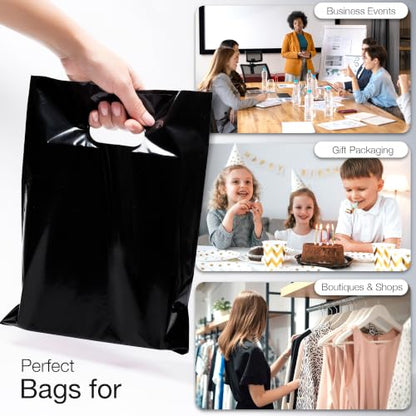 Choice Marts 100 Black Plastic Bags With Handles 9x12 Merchandise Bags - color: Black