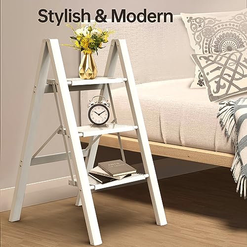 HISMOCAL 3 Step Ladder, Aluminum Folding Step Stool for Closet, White - color: White New, size: 3 Step