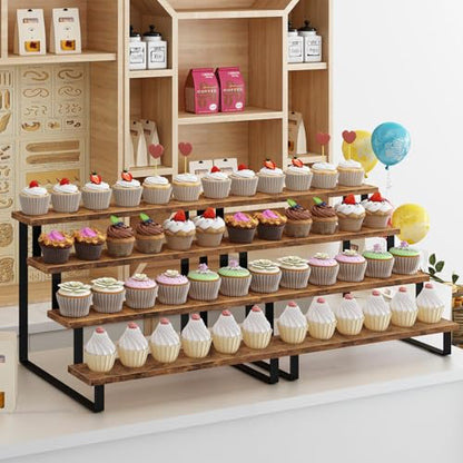 ELITEROO Cupcake Display Stand, 4 Tier Wooden Dessert Stand, Rustic Brown - size: Straight