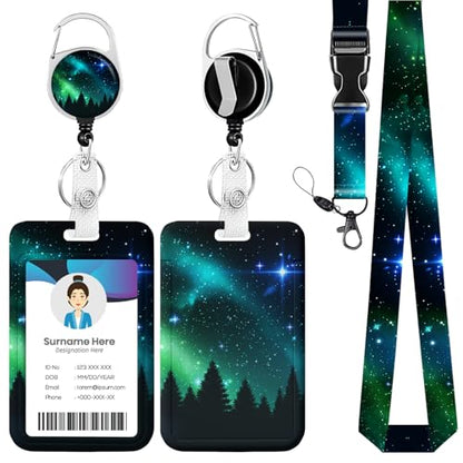 Starry Sky Forest ID Badge Holder with Lanyards, Detachable Lanyards for ID Badges, Retractable Badge Reel with Heavy Duty Clip for Nurse Teacher Office Staff Student - color: Starry Sky
