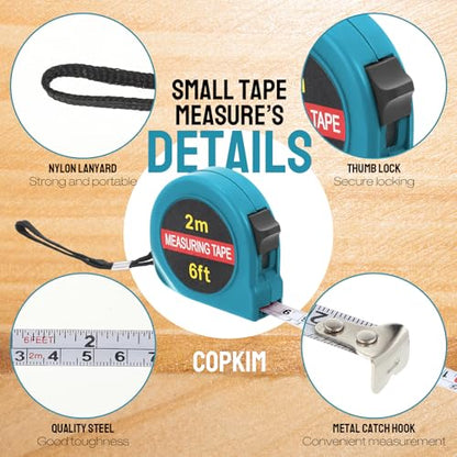 Copkim 50 Pcs 6 ft Mini Tape Measure Retractable Bulk,Lake Blue - color: Lake Blue
