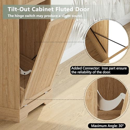 13 Gallons Tilt Out Trash Can Cabinet, Fluted Trash Cabinet, Natural Oak - color: Natural Oak, size: 13 Gallons