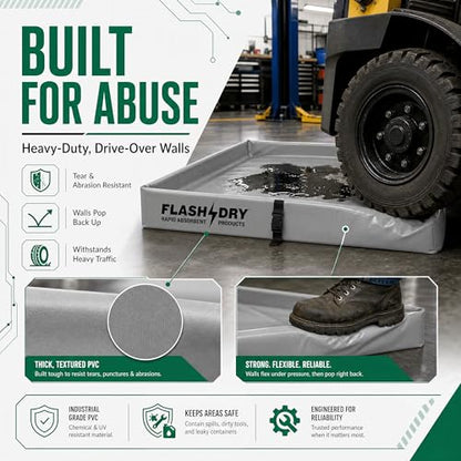 FLASHDRY Portable Spill Containment Berm, Folding Duck Pond, 4'' x 4'' - color: Grey