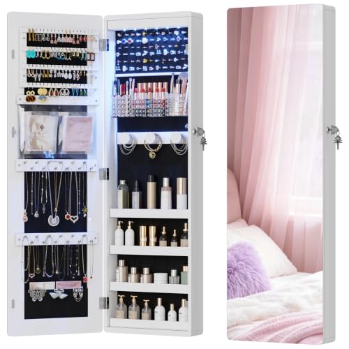 HNEBC Over the Door Organizer, Jewelry Cabinet with Lights,White - color: 21-White