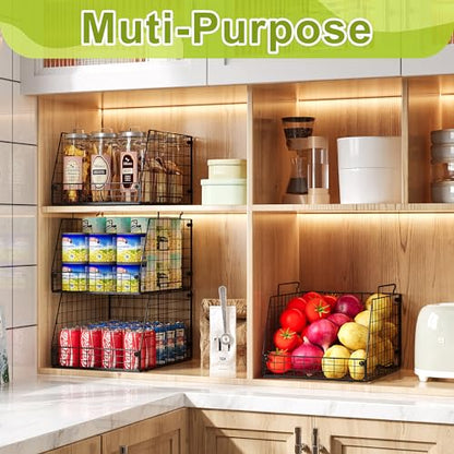 Jakyitvi 4 Pack XXL Stackable Wire Storage Basket, Extra Large Capacity Pantry Organizer and Storage, Muti-Purpose for Fruit Vegetable Basket & Toy Bin & Snack Organizer - size: 4 Pack-Narrow 11.8"W x 15.4"D
