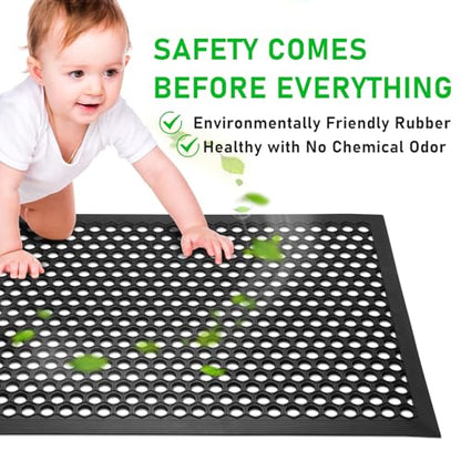 BEHERO Rubber Outdoor Mat 36" x 24" Anti Fatigue Waterproof Non-Slip - color: Black(drainage), size: 2' x 3' (Rectangular)