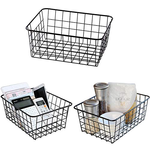 LUANT Metal Wire Food Storage Organizer Bin Basket with Handles for Kitchen Cabinets, Pantry, Bathroom- 11" x 8.6" x 4.5" - 3 Pack - Black - color: 3PC-Black