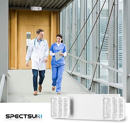 SPECTSUN 12 Pack LED Emergency Lighting Fixture with 2 LED Heads and Hardwired Adjustable White Color Commercial Emergency Lights with Battery Backup for Power Failure - size: 12 Pack