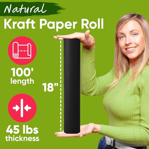 USA-Made 18" x 1200" (100 ft) Black Roll Paper, 45 lbs Thickness, Kraft Paper for School, Art Projects, Gift Wrapping, Bulletin Board - color: Black, style: 1 Roll - 1 Color