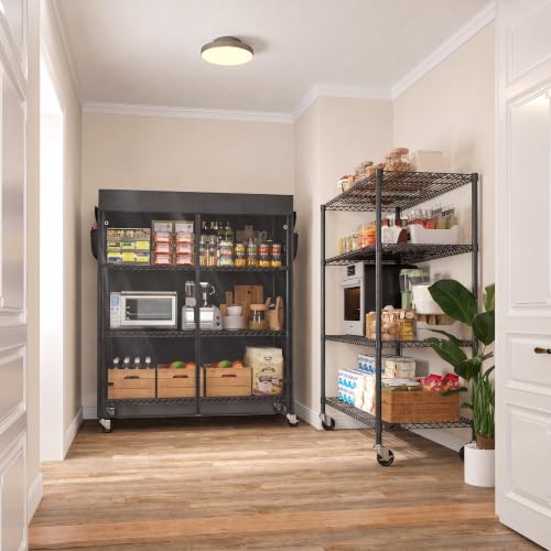 REIBII 4-Tier Shelving Unit with Cover, Dustproof, with Wheels for Pantry - size: 36" W x 14.3" D x 56.5" H