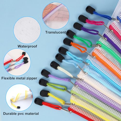 EOOUT 24pcs Mesh Zipper Pouch Bags A4 Document Bag, 13.5x9 Inches, Plastic Zip File Folders, Puzzles, Board Game Storage for Organizing Office Home - style: A4-24pcs