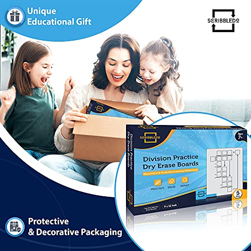 SCRIBBLEDO Long Division Dry Erase White Boards 9x12, Double-Sided, 5 Pack
