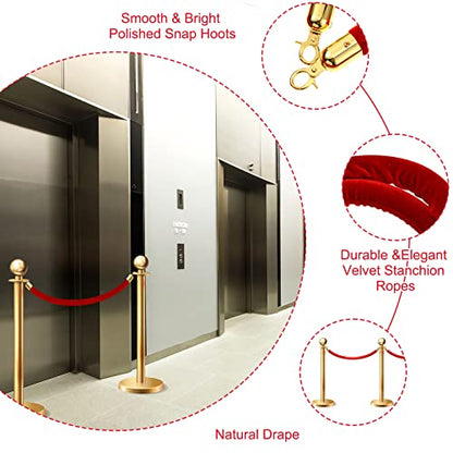 Fumete 6 Pieces Velvet Stanchion Rope Bulk 6.5 Feet Crowd Control Barriers Safety Velvet Rope with Polished Gold Hooks for Party Openings, Not Include Stanchion Post(Red) - color: Red