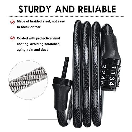 Hotop 10Pcs 4 Ft Bike Lock Cable Combination,Preset Bike Lock High Security - size: 4 Feet