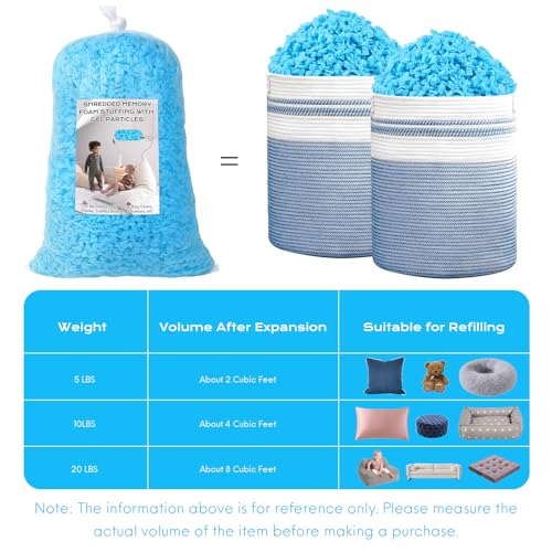 20lbs Bean Bag Filler, Shredded Memory Foam, Bean Bag Chair Filling - color: Blue, size: 20.0 Pounds