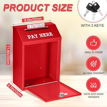 Yaocom Metal Money Cash Box,Red,11.8 x 8.6 x 4.7 Inch - color: Red, size: 11.8 x 8.6 x 4.7 Inch