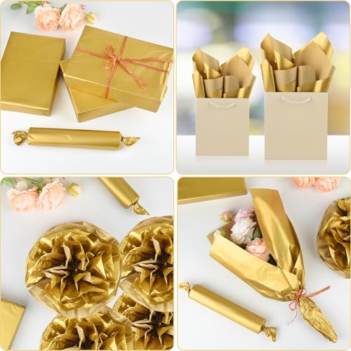 NEBURORA 120 Sheets Gold Tissue Paper Gift Wrapping Paper Bulk - color: Gold