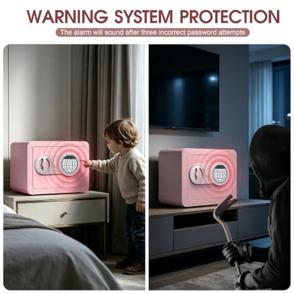 Small Safes for Home Small Safe Box Mini Safe with Coin Slot Personal Safes for Money Cash Documents Kids Safety Box with Digital Keyboard & Sensor Light Caja Fuerte Para Dinero 0.23 Cubic (pink) - color: pink