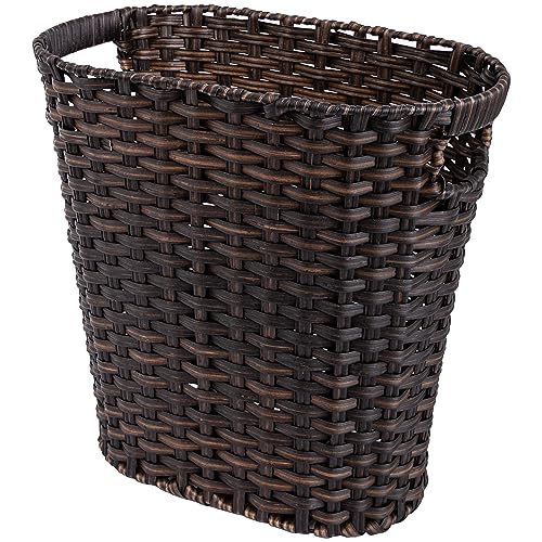 GRANNY SAYS Office Trash Can, Wicker Waste Basket for Bathroom, Dark Brown - color: Dark Brown, size: Rectangular - 13"L x 7½"W x 12¼"H
