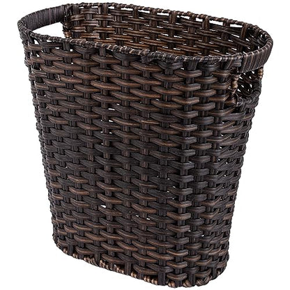 GRANNY SAYS Office Trash Can, Wicker Waste Basket for Bathroom, Dark Brown - color: Dark Brown, size: Rectangular - 13"L x 7½"W x 12¼"H