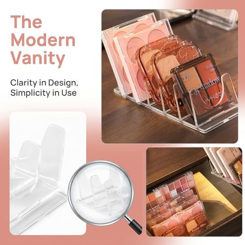 Acrylic Makeup Eyeshadow Palette,Organizer W/Removable Dividers 6 Space Vanity Desk Storage Fits All Palette Sizes - Clear