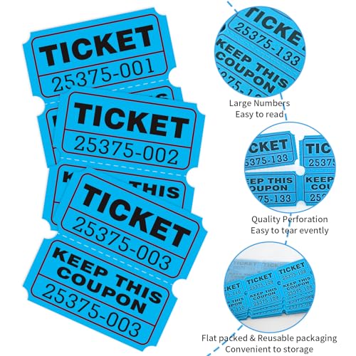 DGBDPACK 200 Raffle Tickets, 50/50 Double Ticket, Bold Numbers for Easy Reading, Ticket for Events,Class Reward & Prizes -Blue (Pack of 2) - size: 200-Blue (Pack of 2)