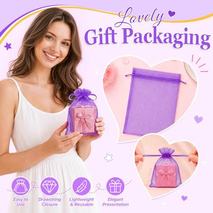 ANZNKU 100PCS Organza Bags 6x9, Purple Small Mesh Gift Bag Drawstring Bulk - color: Purple