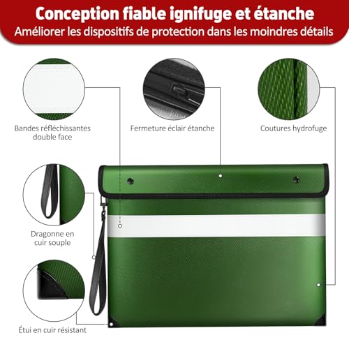 Vailoin 6200°F Fireproof Document Bag, 8 Layers of Heat Insulated Materials - color: Green, size: 13.9"x10.6"