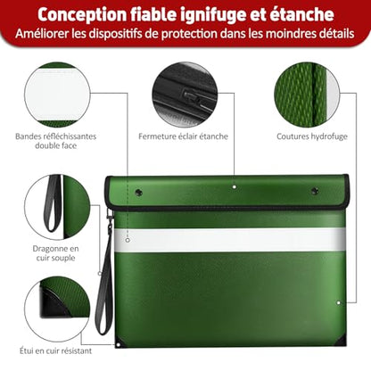 Vailoin 6200°F Fireproof Document Bag, 8 Layers of Heat Insulated Materials - color: Green, size: 13.9"x10.6"