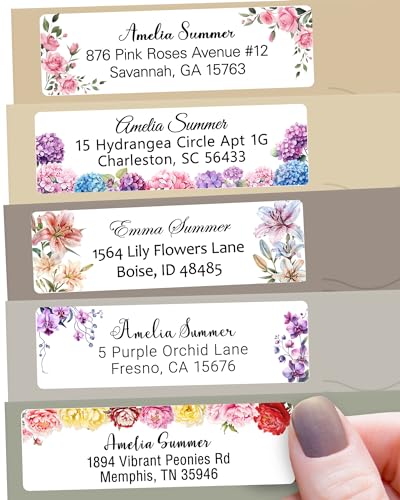 Personalized Return Address Labels Floral - High Gloss Custom Mailing Labels on Sheets - Self-Adhesive Return Stickers for Envelopes with Crisp Printing Design (50-1000)