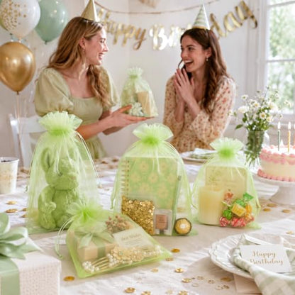 FUNFERY 100PCS Apple Green Sheer Organza Bags 5x7 in, Goodie Bags Bulk - color: Apple Green
