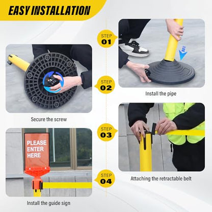 STARSIGNS 6 Pack Crowd Control Barriers - Weighted Base Stanchions with 10 Feet Retractable Belts Yellow Stanchion Posts Set for Retail, Banks, Public Spaces - color: Yellow- 6 Packs