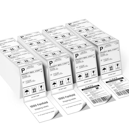 4x6 Thermal Shipping Labels Fanfold, Direct Thermal Printer Labels - size: Fanfold 4000 Shipping Labels
