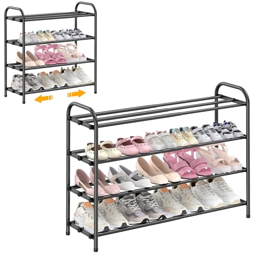 Hleelomi 4-Tier Metal Expandable Shoe Rack for Closet and Entryway, Black - color: Black, size: 4-Tier